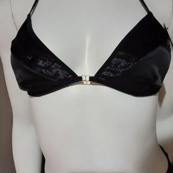 Fredericks of Hollywood Asha Velvet And Lace Lingerie Bra Set  Black - Picture 4 of 15